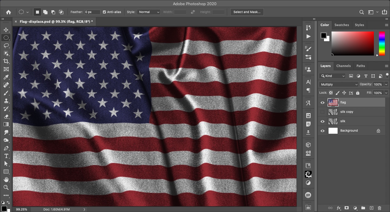 A screen shot of the rippled flag we're creating in this Photoshop tutorial